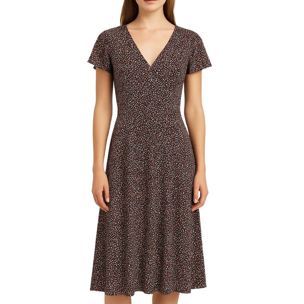 90s Donutz Inc Black Red Polka Dot V-Neck Short Sleeve Casual Midi Dress Medium